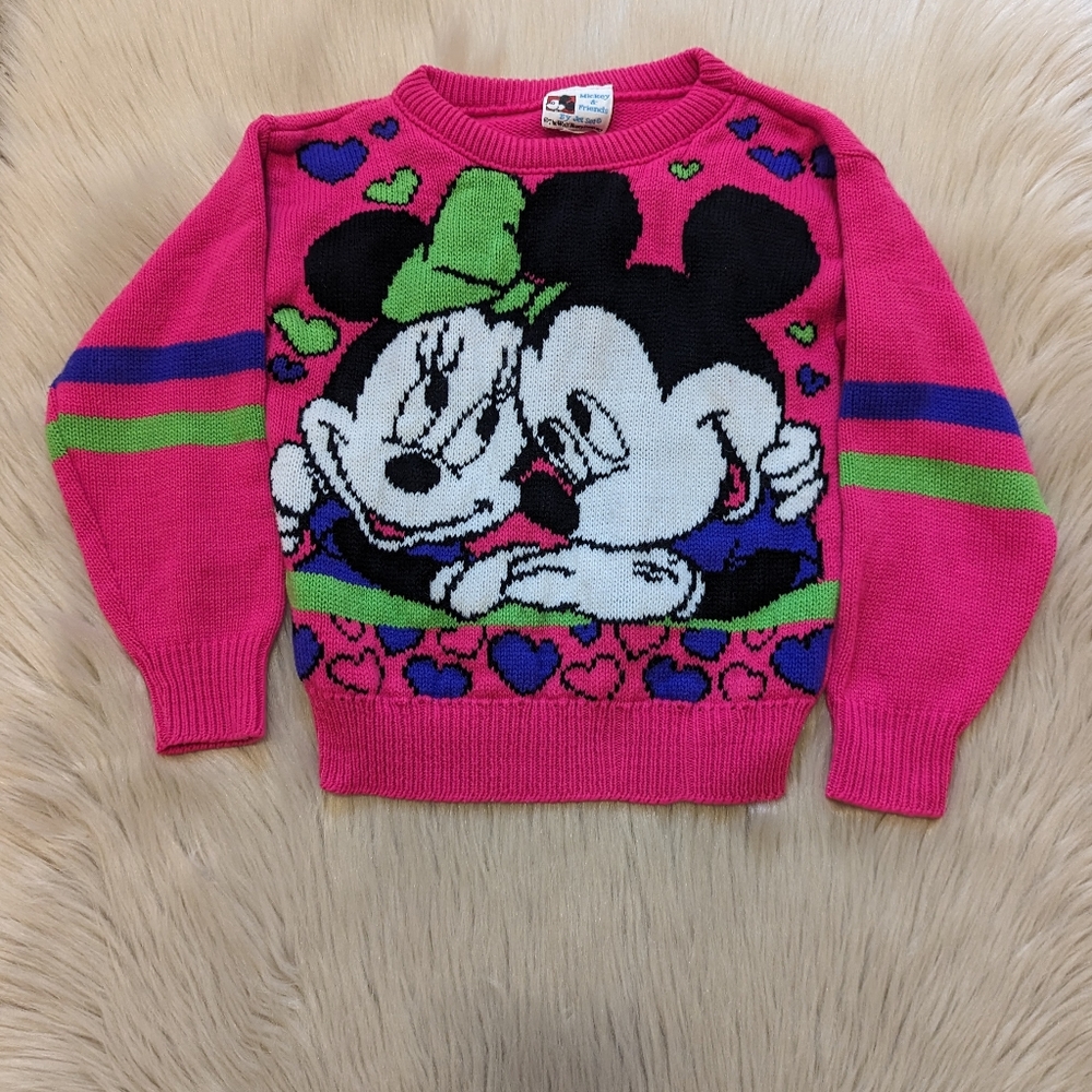 Vintage Mickey and Friends by Jet set hot pink Minnie and Mickey sweater size 6